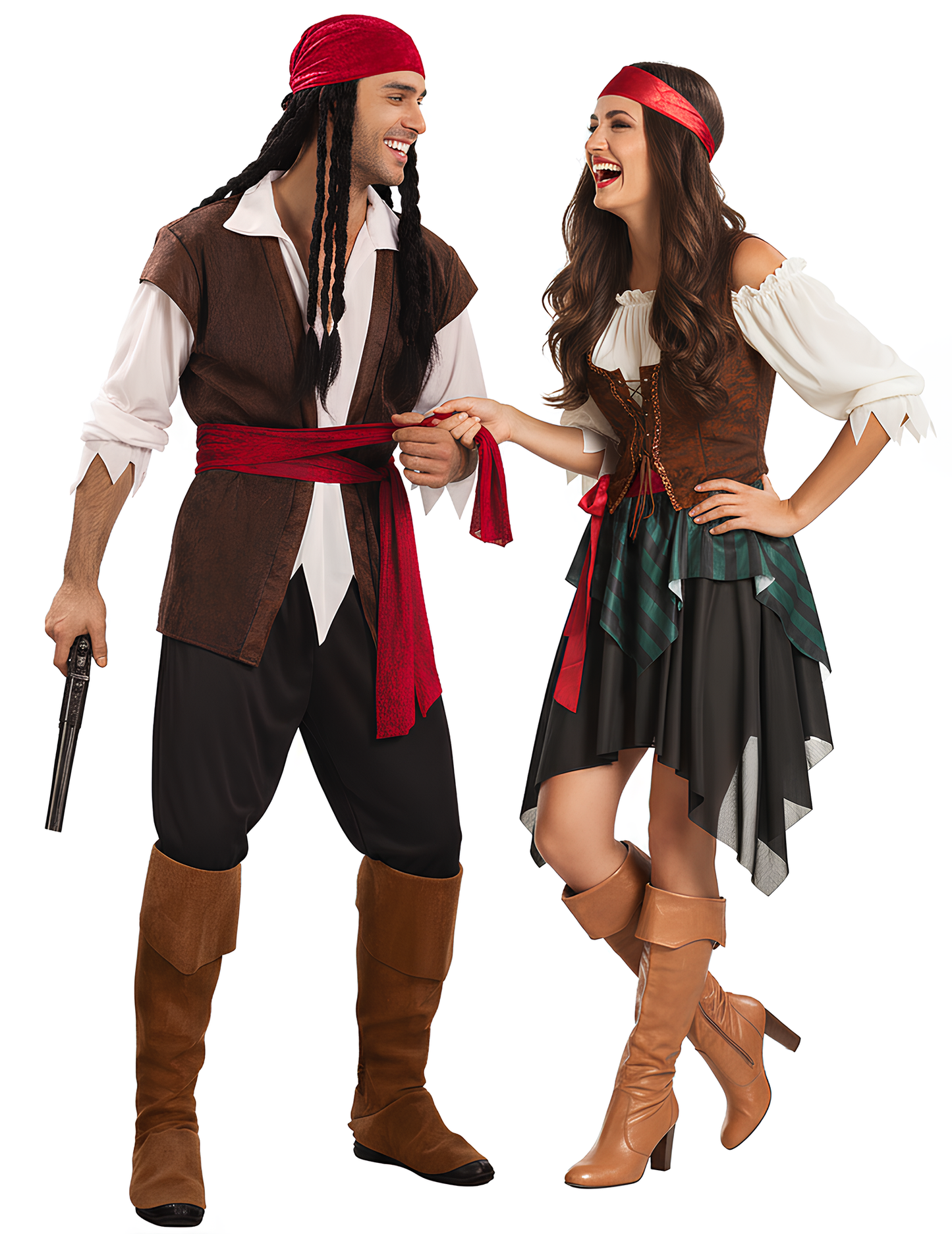 Mise en situation du déguisement de pirate à rayures pour couple