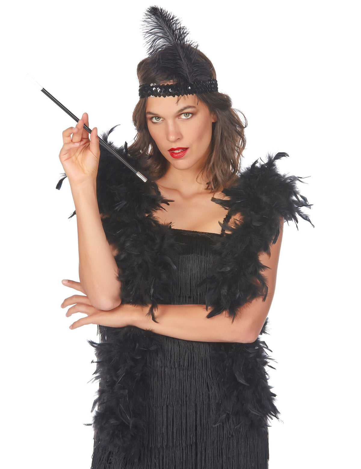 Federstirnband Charleston Damen set schwarz