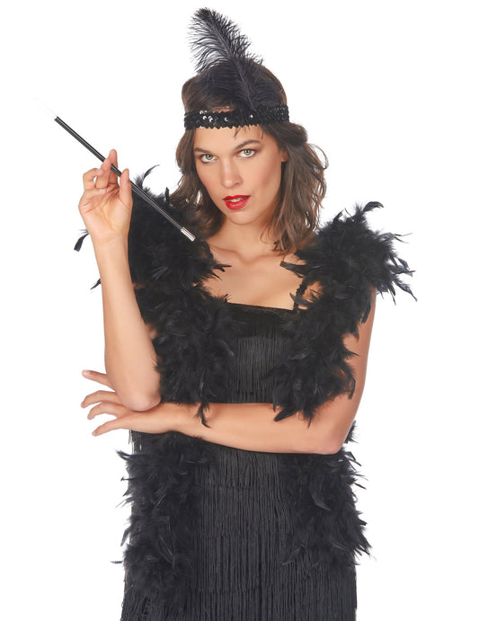 Federstirnband Charleston Damen set schwarz