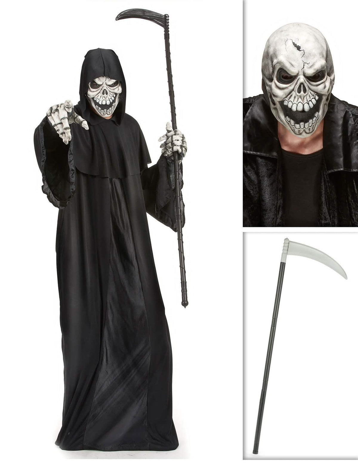 Sensenmann Kostüm-Set Sense und Maske schwarz-weiß