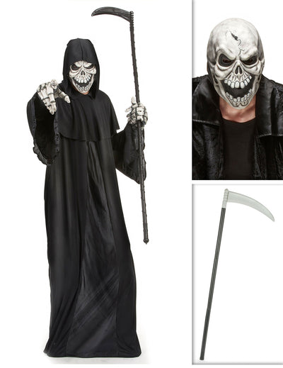 Sensenmann Kostüm-Set Sense und Maske schwarz-weiß