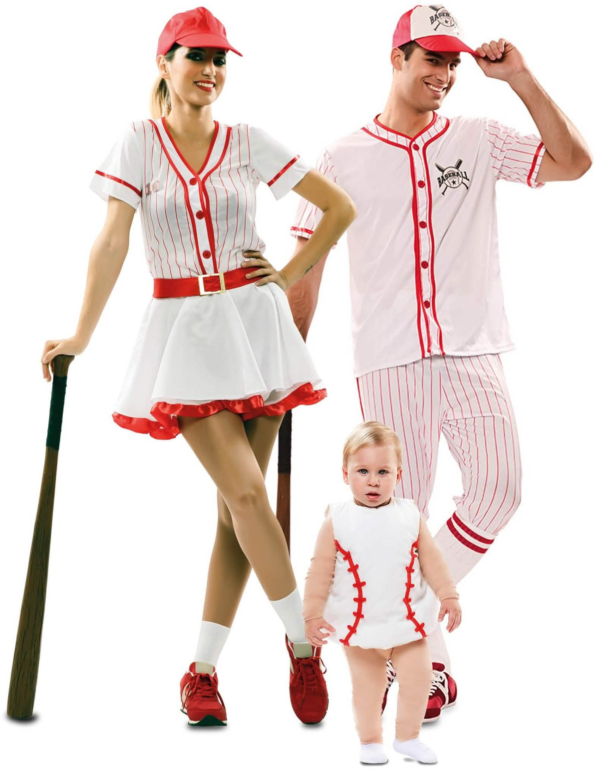 Baseball-Spieler Familienkostüm weiss-rot