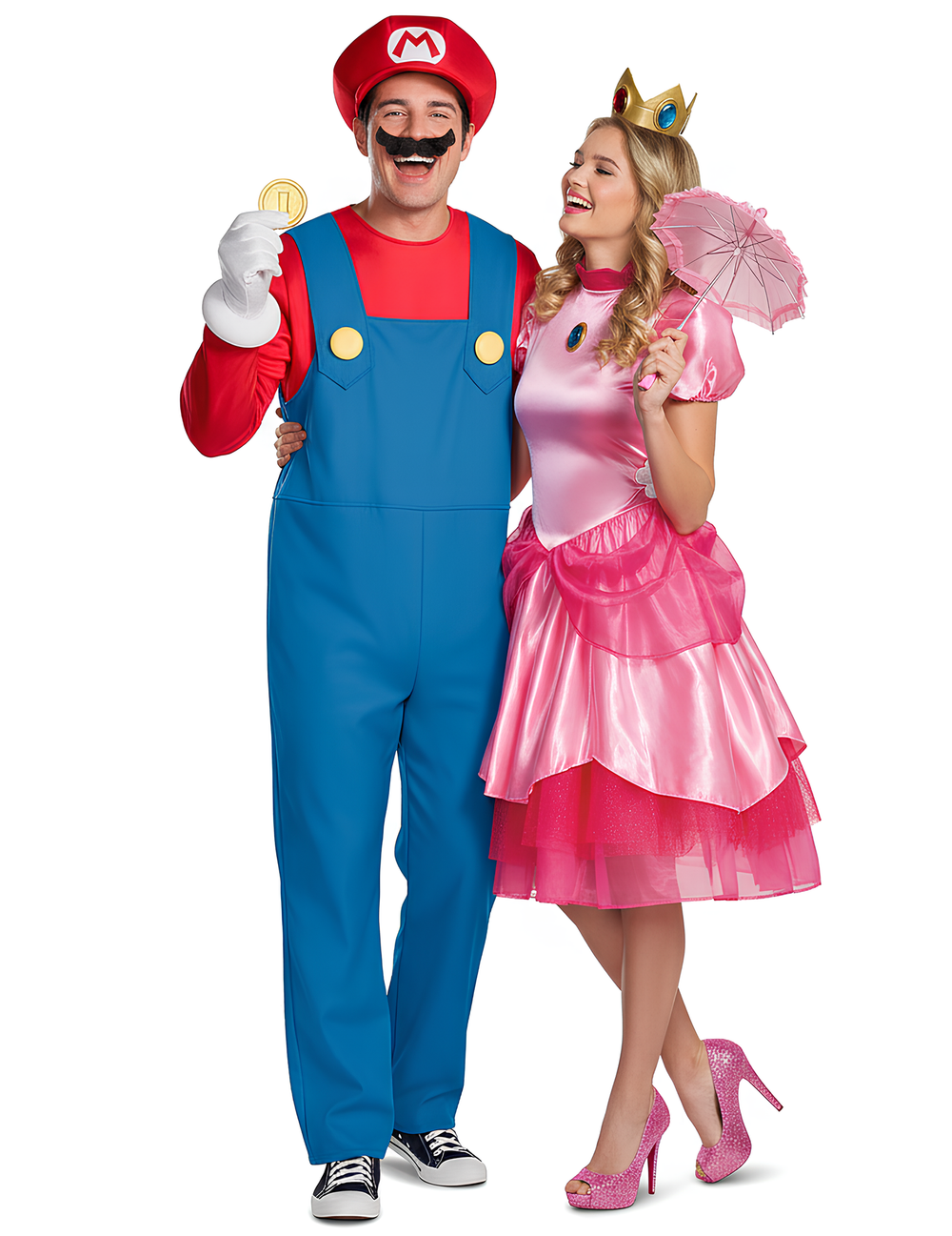 Déguisement de couple Mario et Princesse Peach pour adulte rose et bleu
