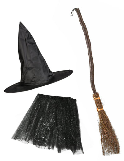 Glitzerndes Hexen-Accessoire-Set für Kinder 3-teilig schwarz-braun-gold