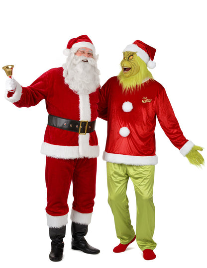 Vue de face du déguisement de couple Grinch™ et Père Noël