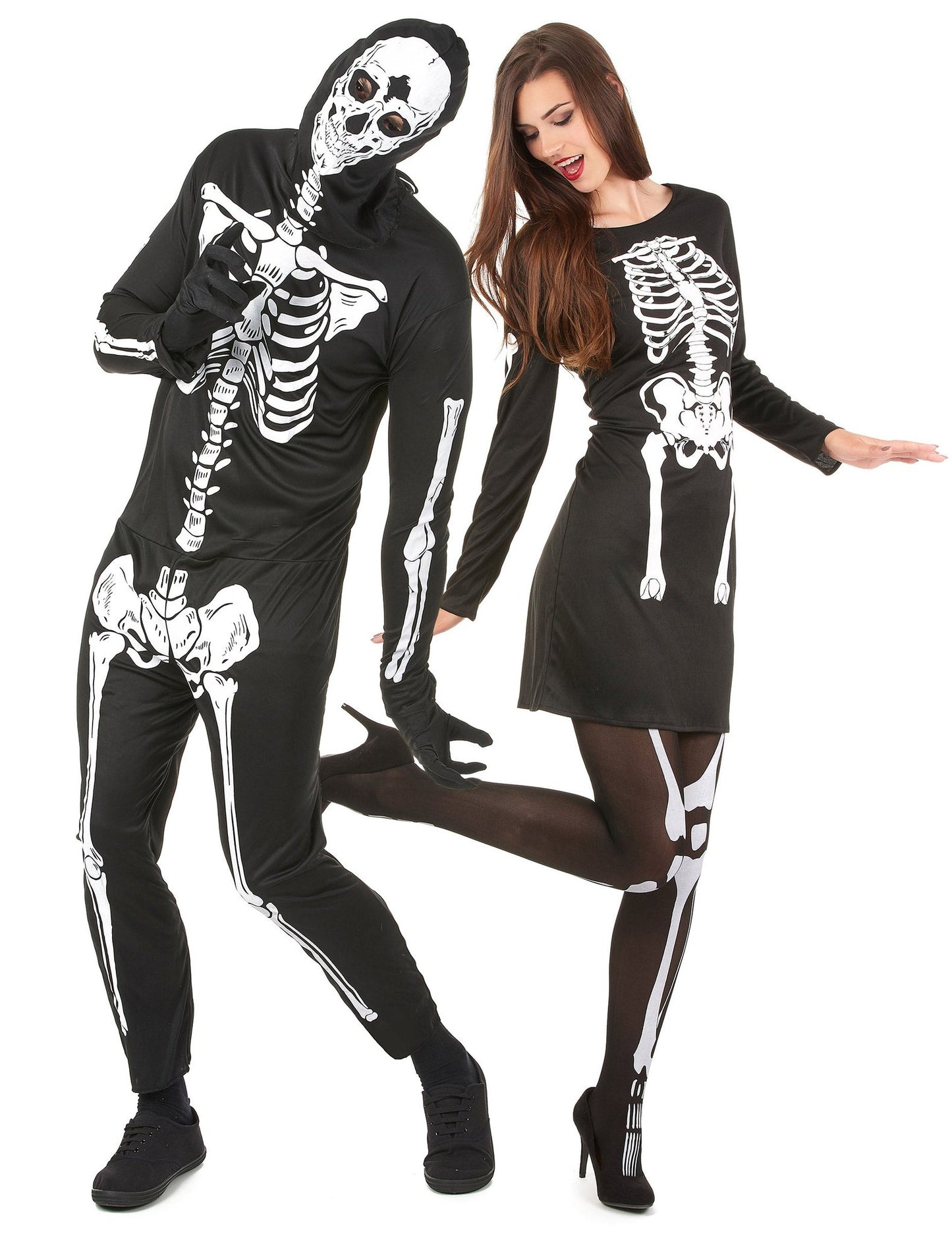 Schauriges Skelett-Paarkostüm für Halloween schwarz-weiß