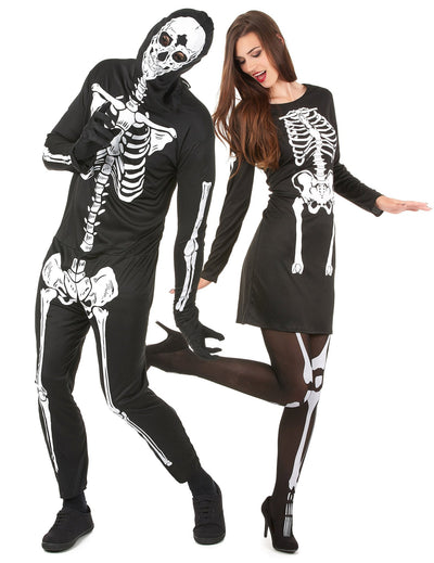 Schauriges Skelett-Paarkostüm für Halloween schwarz-weiß