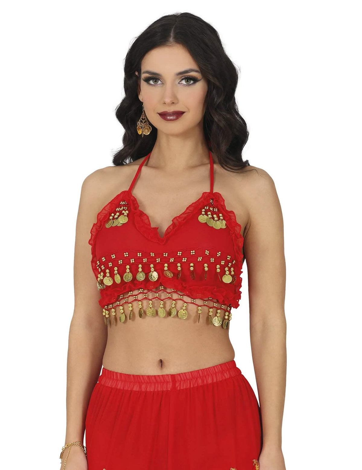 Komplettes orientalisches Tänzerinnenkostüm rot und schwarz für Damen