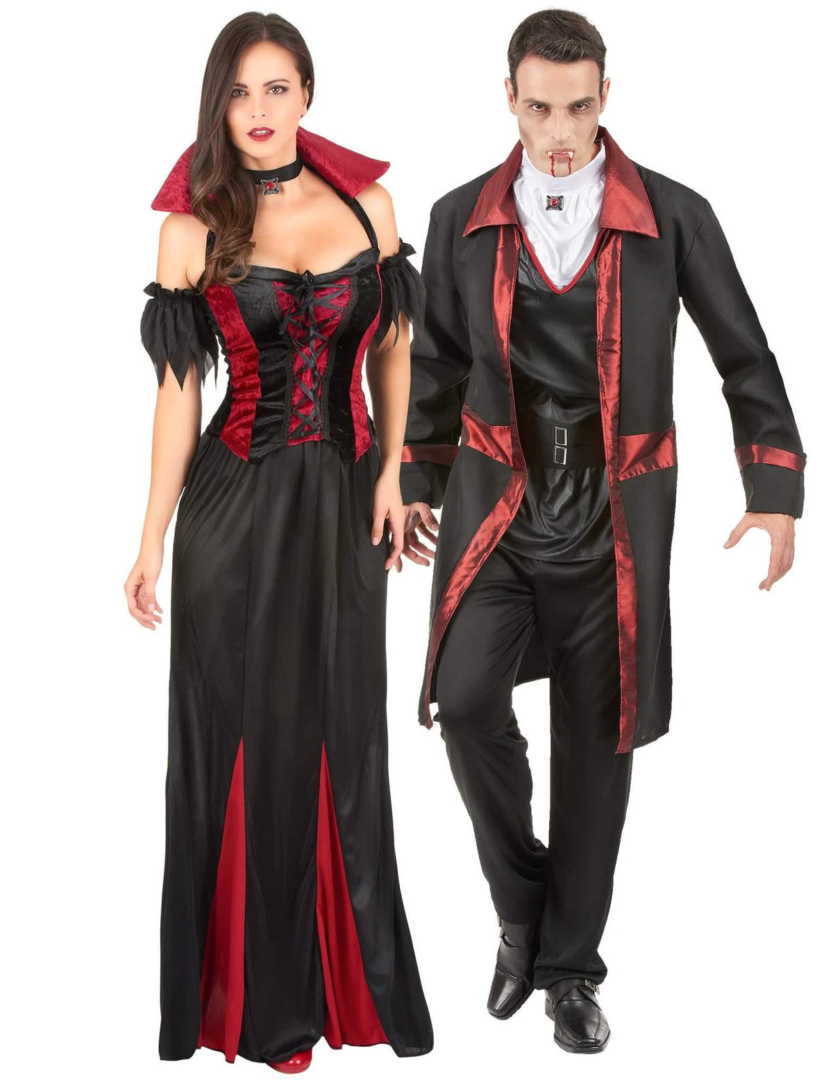 Gotisches Vampirkostüm für Paare Halloween-Verkleidung Erwachsene schwarz-rot-weiß