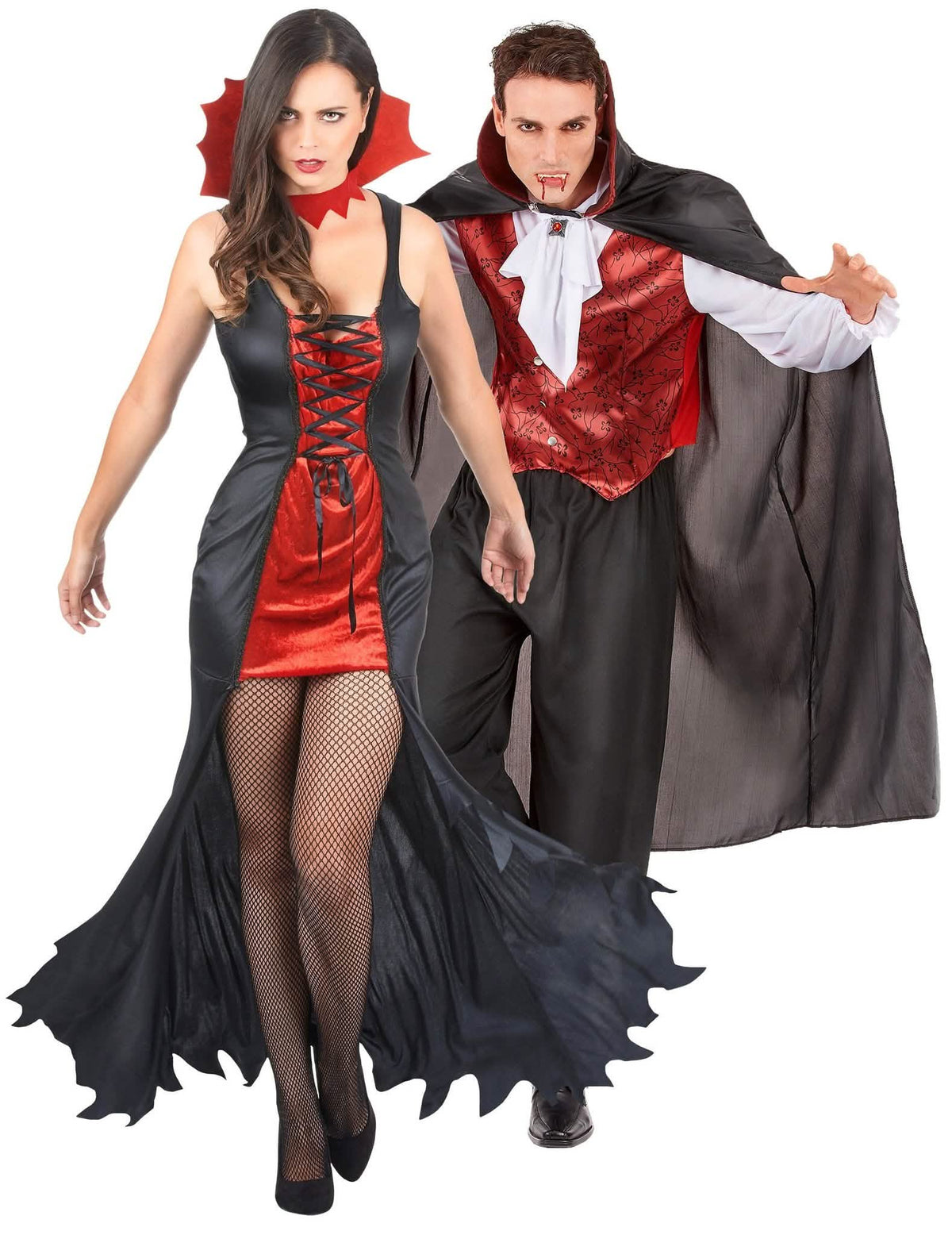 Verführerisches Vampir-Paarkostüm für Halloween Damen und Herren schwarz-rot