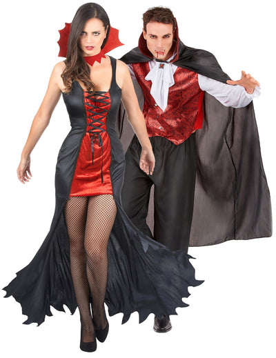 Verführerisches Vampir-Paarkostüm für Halloween Damen und Herren schwarz-rot