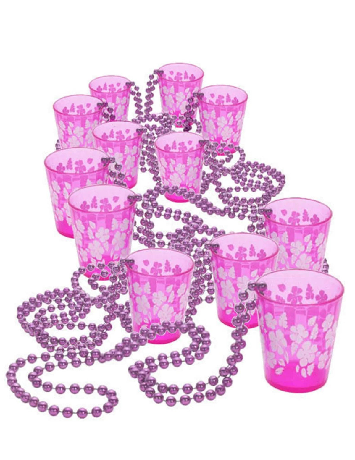 Trink-Set Shooter-Gläser mit Perlenkette 12 Stück rosa 50cm