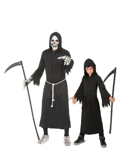 Sensenmann Paarkostüm Vater und Sohn schwarz
