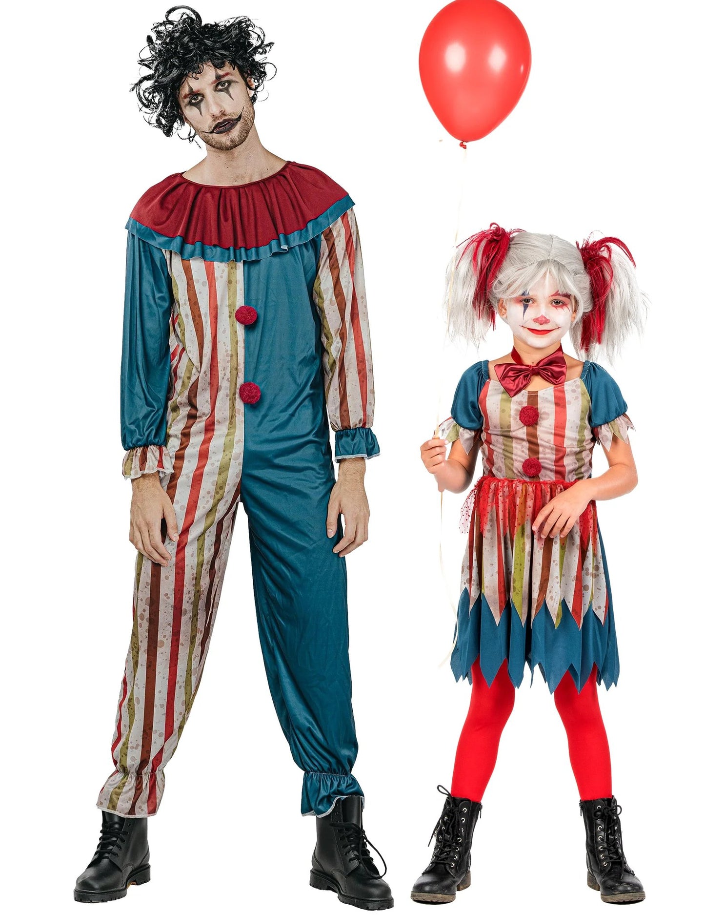 Farbenfrohe Paar Clownkostüme