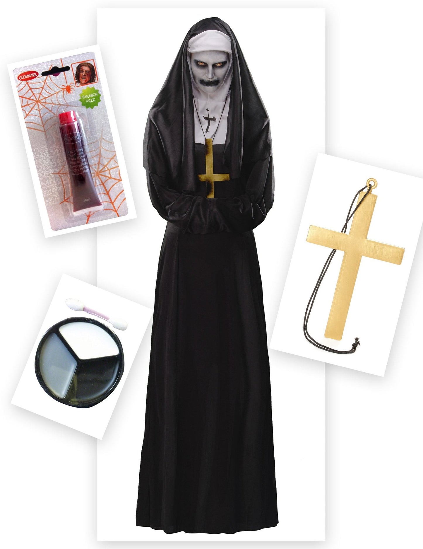 Verfluchte-Nonne Halloween-Damenkostüm-Set schwarz-weiss