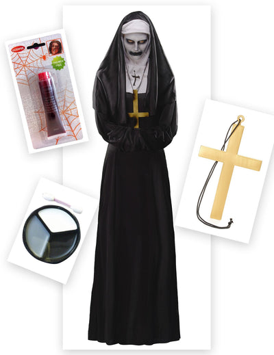 Verfluchte-Nonne Halloween-Damenkostüm-Set schwarz-weiss
