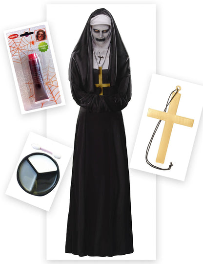 Verfluchte-Nonne Halloween-Damenkostüm-Set schwarz-weiss