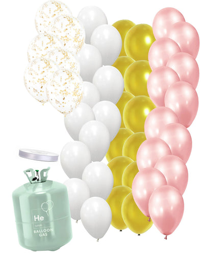 Kit bouteille d'hélium avec ballons baby shower rose or