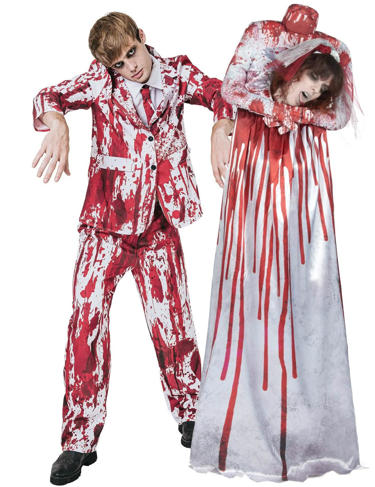 Blutiges Brautpaar-Paarkostüm Halloween-Paarkostüm weiss-rot