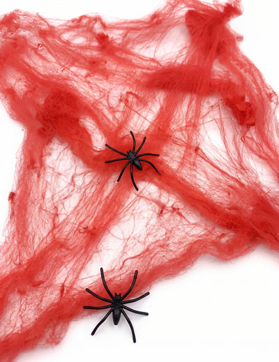Rote Grusel-Spinnweben inkl. 2 Spinnen 20 g für Halloween