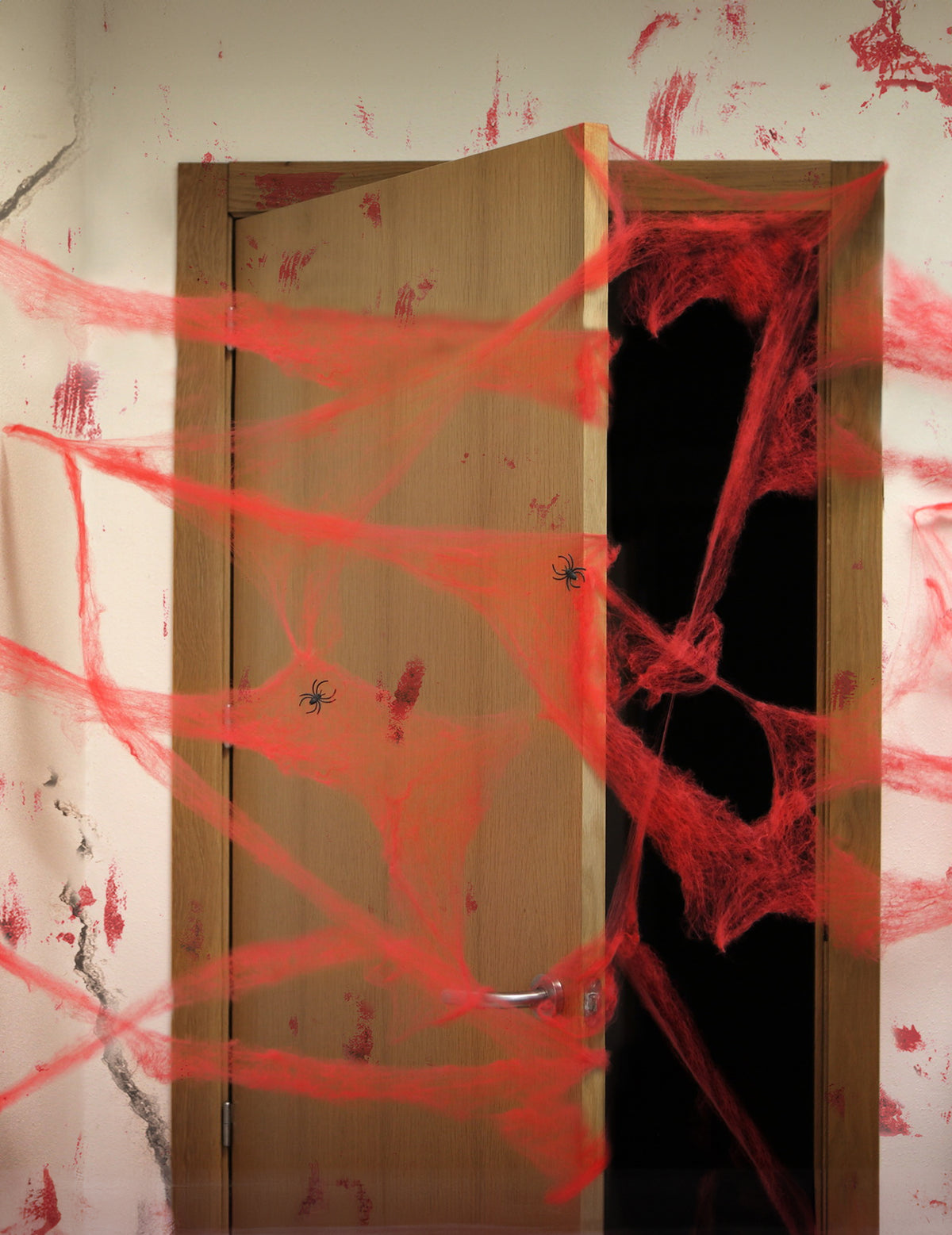 Halloween Spinnweben in Rot mit 2 Spinnen 20 g