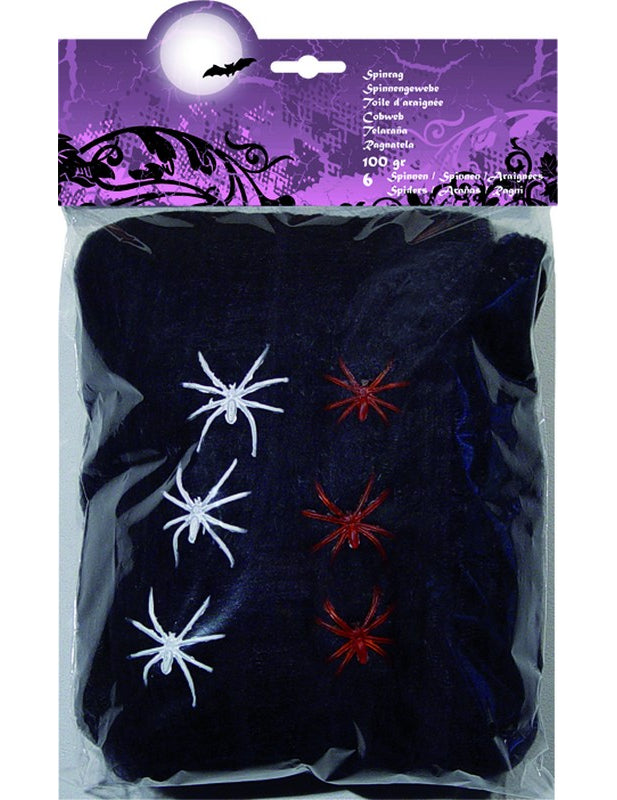 Halloween Schwarze Spinnennetz-Deko mit Spinnen 100g