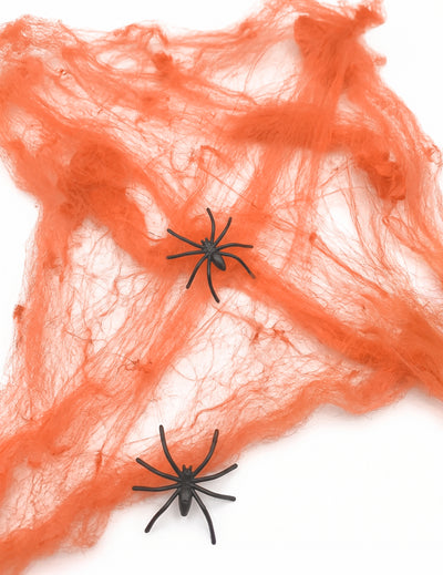 Halloween-Spinnwebe in Orange mit Spinnen 20 g