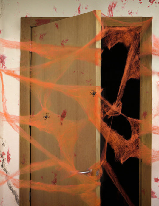Halloween-Spinnwebe in Orange mit Spinnen 20 g
