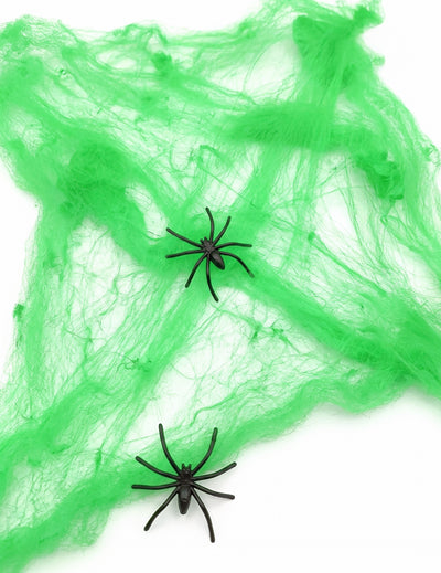 Halloween Spinnweben-Set in Grün 20 g mit Spinnen