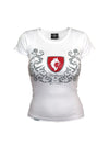 T-shirt Tollwut Faith pour femme blanc avec motif blason et loup rouge