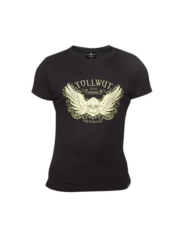 T-Shirts Tollwut Street Wear 'BREAKOUT' für Herren Schwarz mit geflügeltem Totenkopf-Motiv