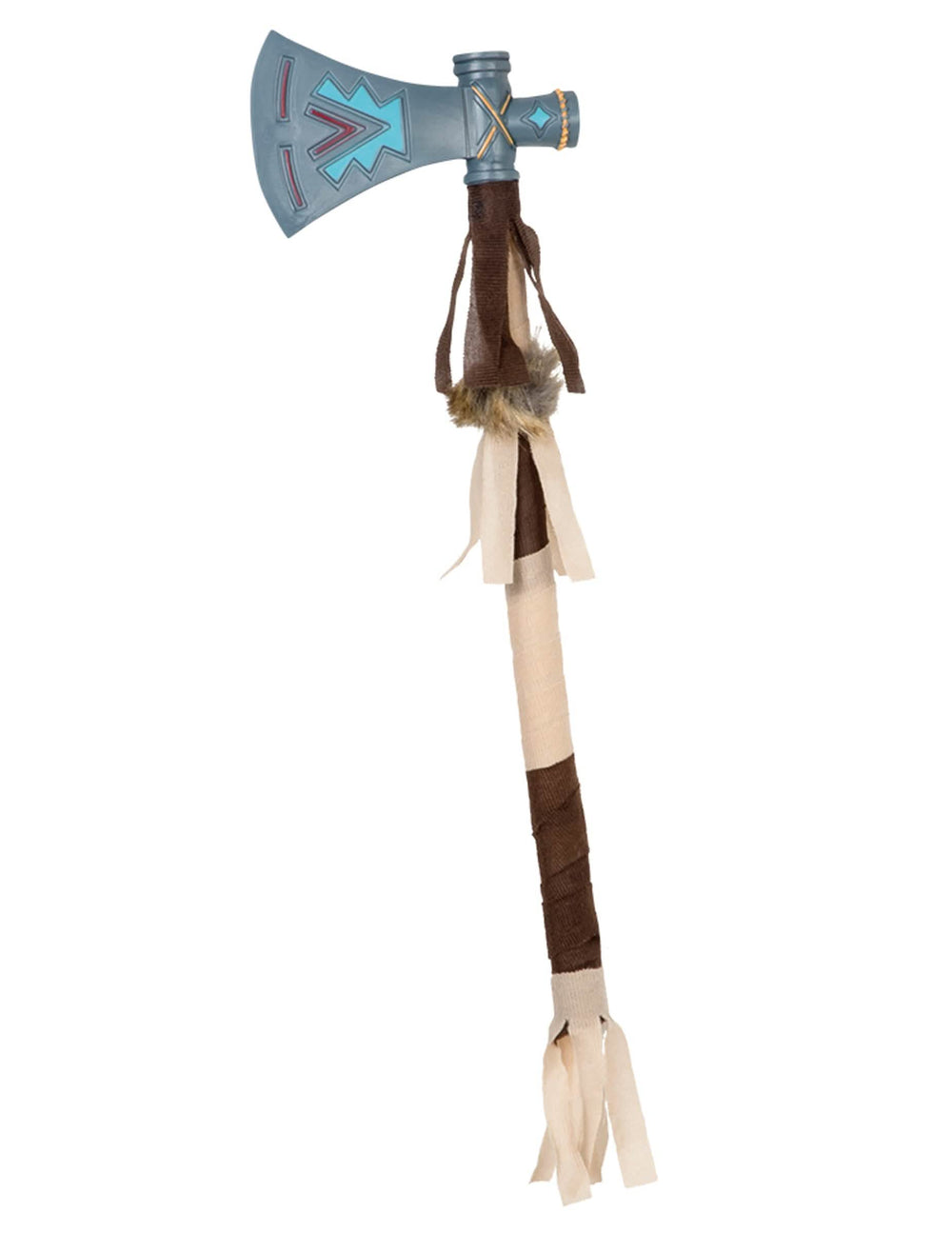 Indischer Tomahawk für Erwachsene Braun und Blau mit Bändern und ethnischen Mustern