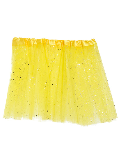 Vue de face du tutu à paillettes pour fille jaune
