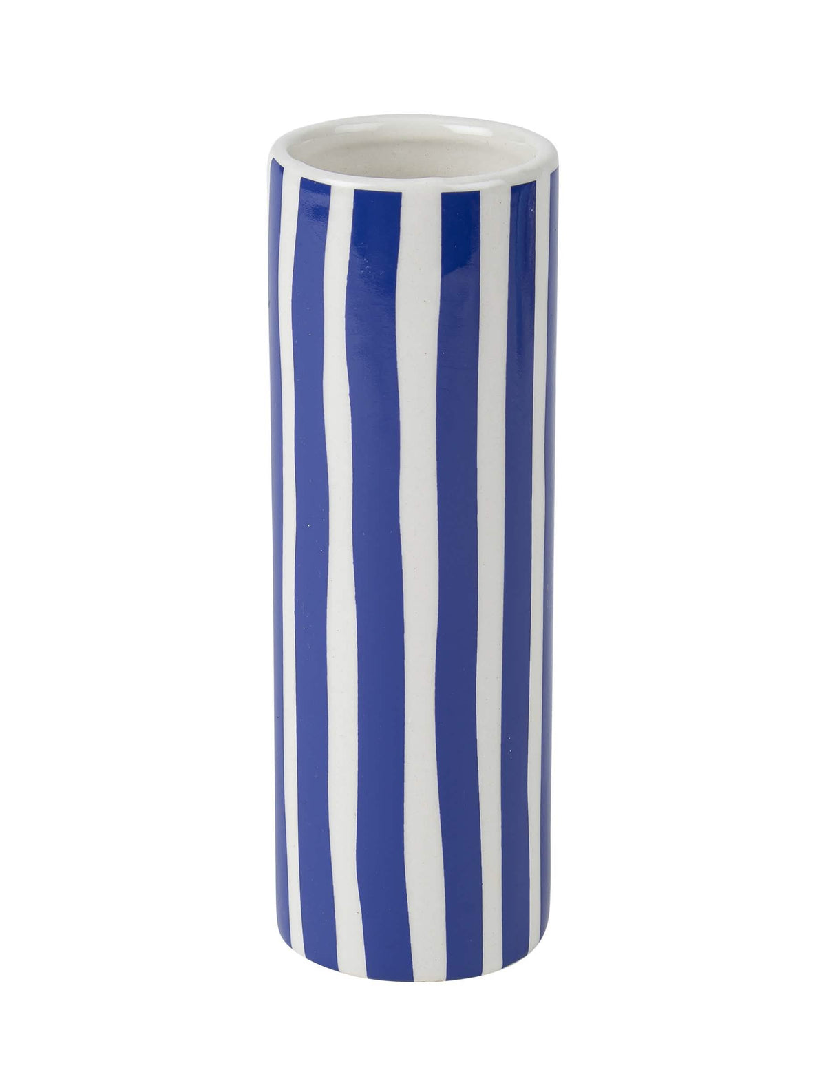 Vase en céramique pour décoration de fête bleu roi et blanc à rayures