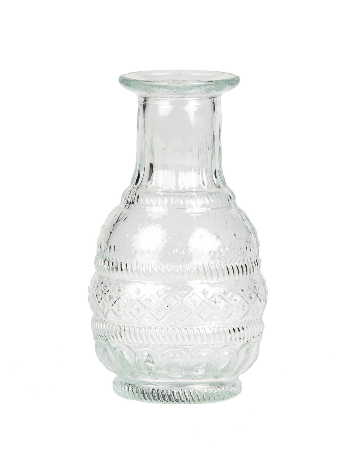 Vase style bohème pour décoration en verre transparent gravure ancienne