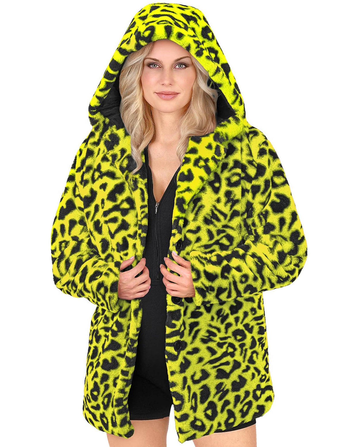 Gelbe Leoparden-Kapuzenjacke für Erwachsene