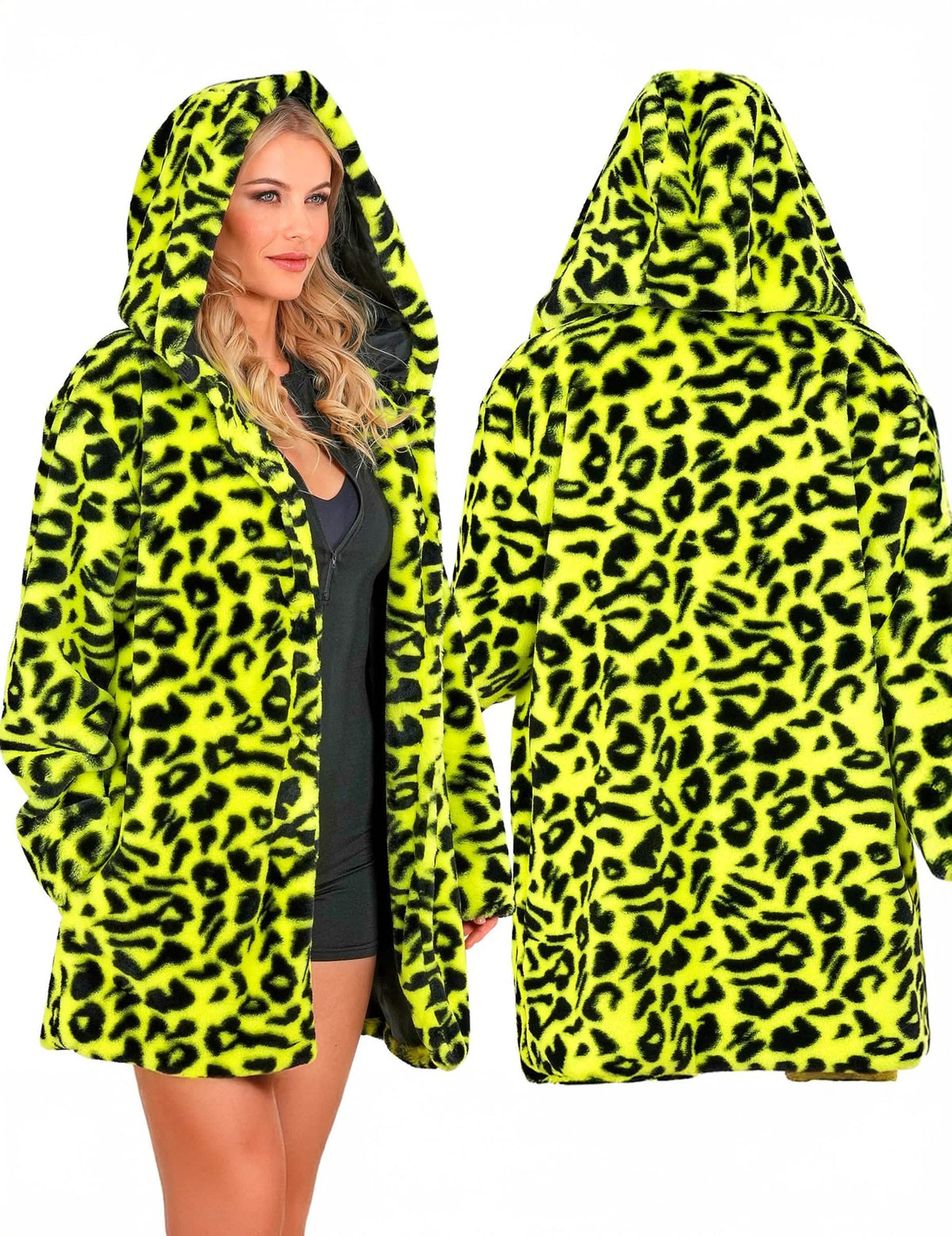 Gelbe Leoparden-Kapuzenjacke für Erwachsene