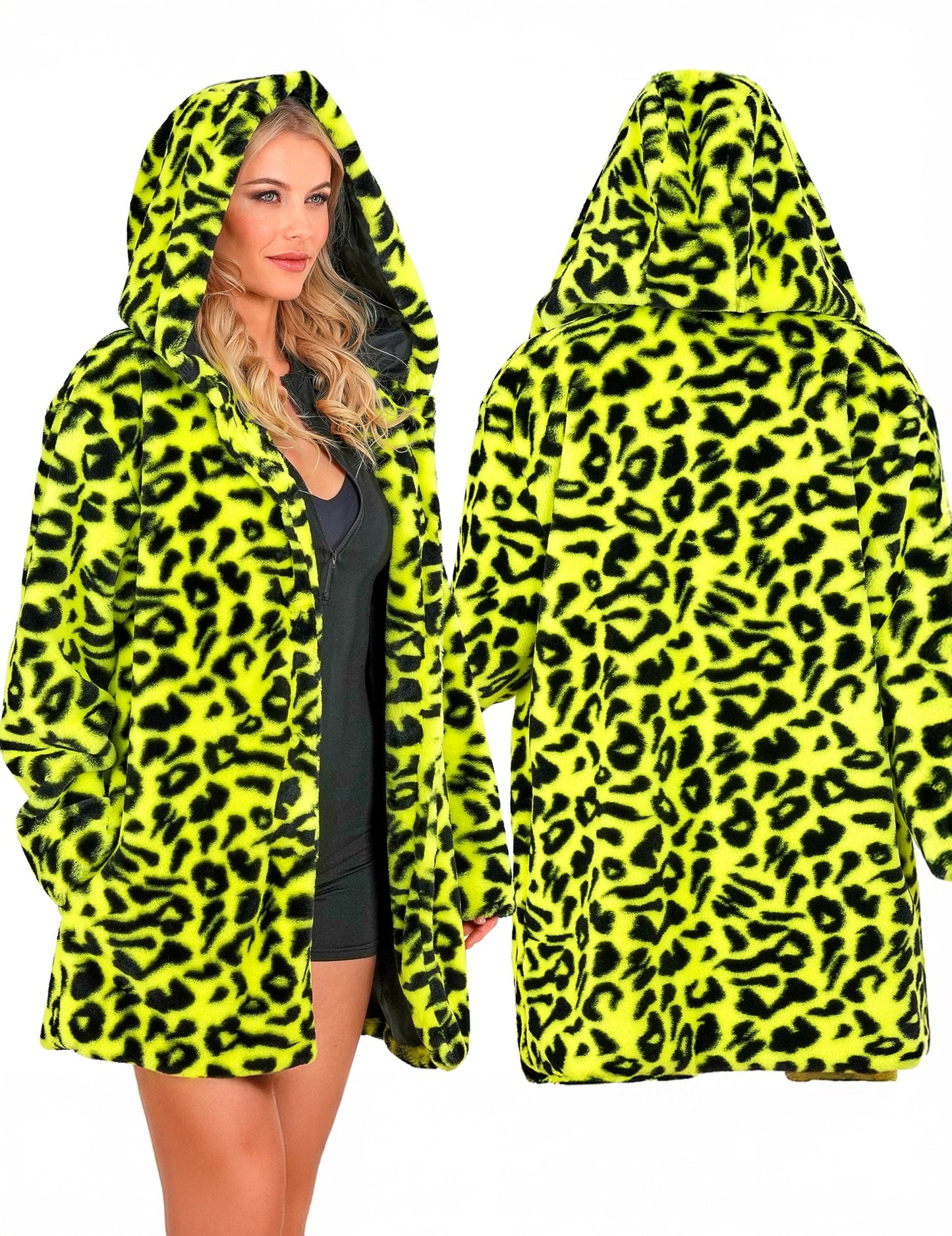 Gelbe Leoparden-Kapuzenjacke für Erwachsene
