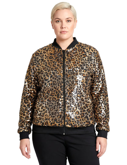 Leoparden Pailletten Bomberjacke für Erwachsene