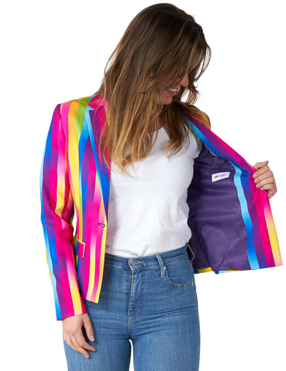 Détail de la doublure intérieure de la veste blazer arc-en-ciel Suitmeister