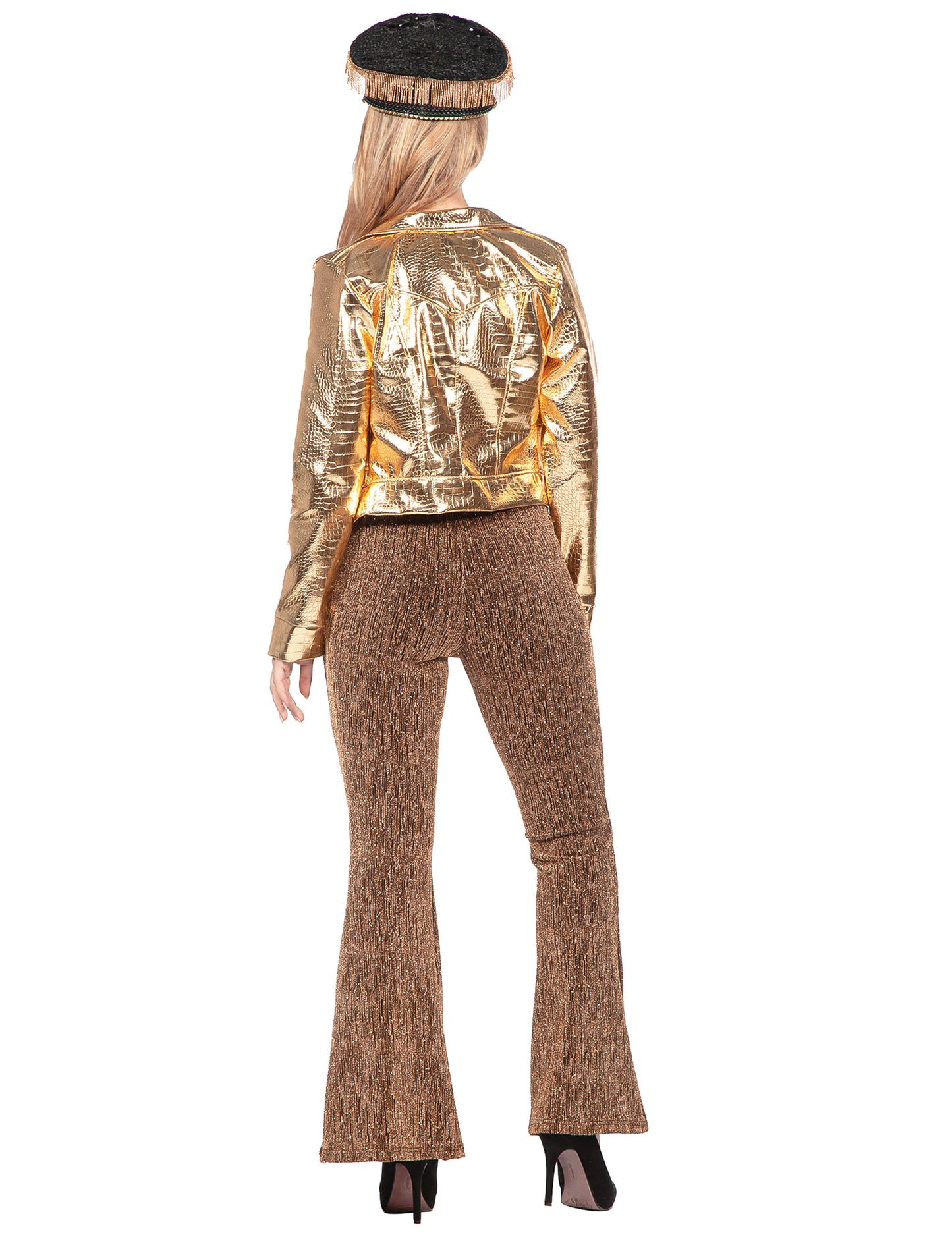 Goldene metallische Krokodil-Jacke für Damen