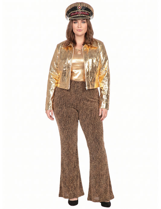 Goldene metallische Krokodil-Jacke für Damen