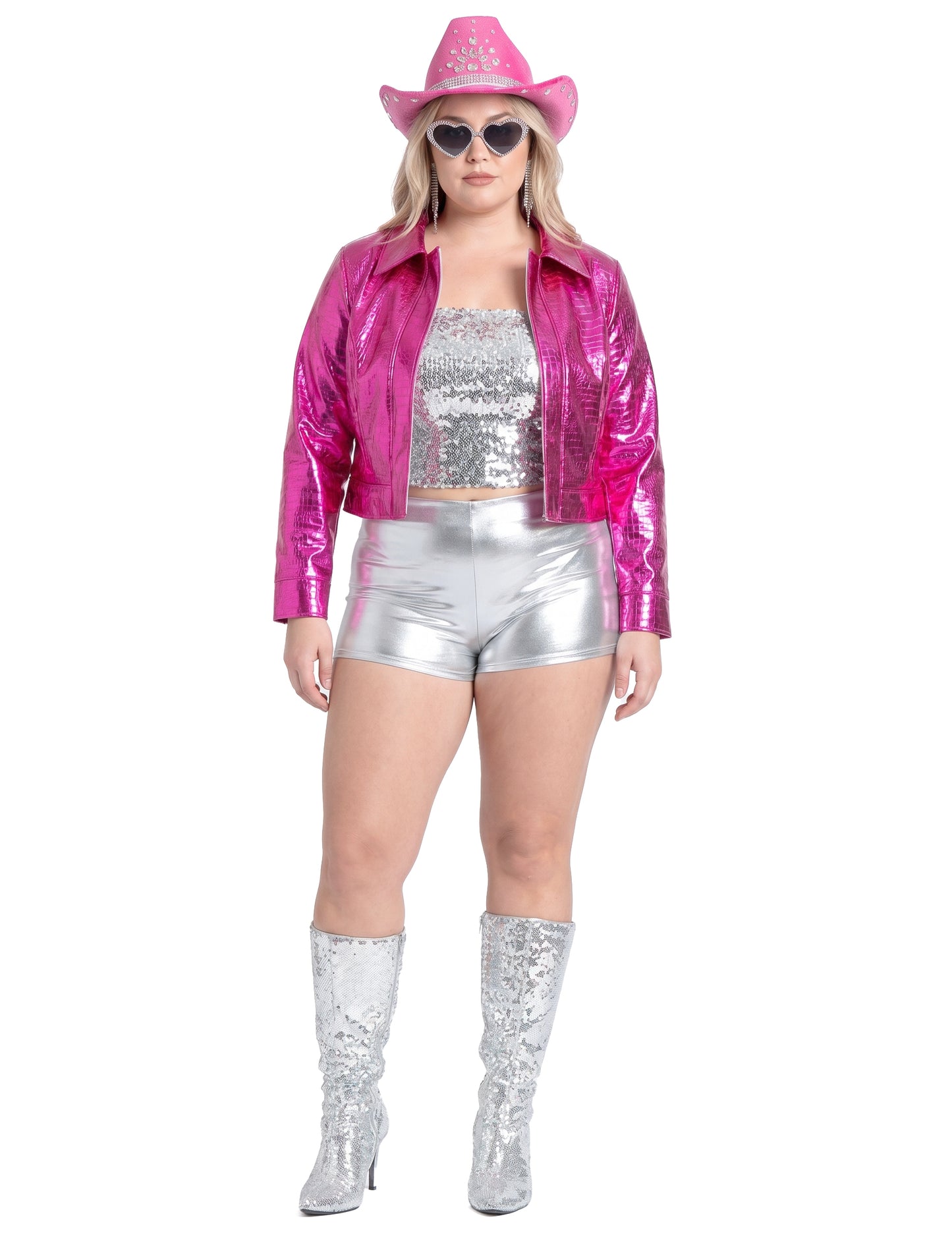 Rosa metallische Krokodil-Jacke für Damen