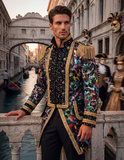 Vue de face de la veste de carnaval haut de gamme pour homme couleurs fluo