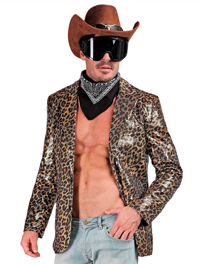 Pailletten-Anzugjacke Leoprint für Herren