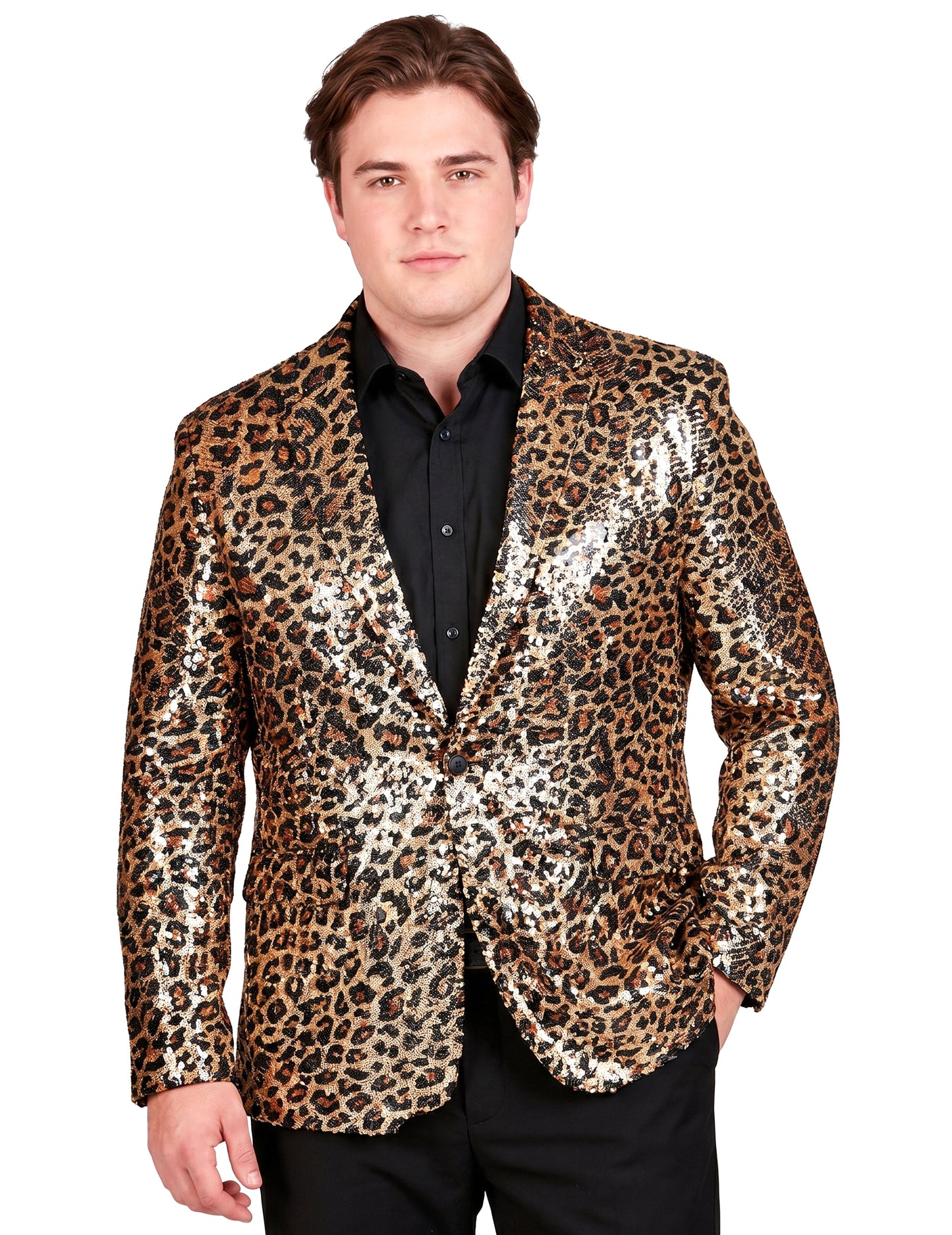 Pailletten-Anzugjacke Leoprint für Herren