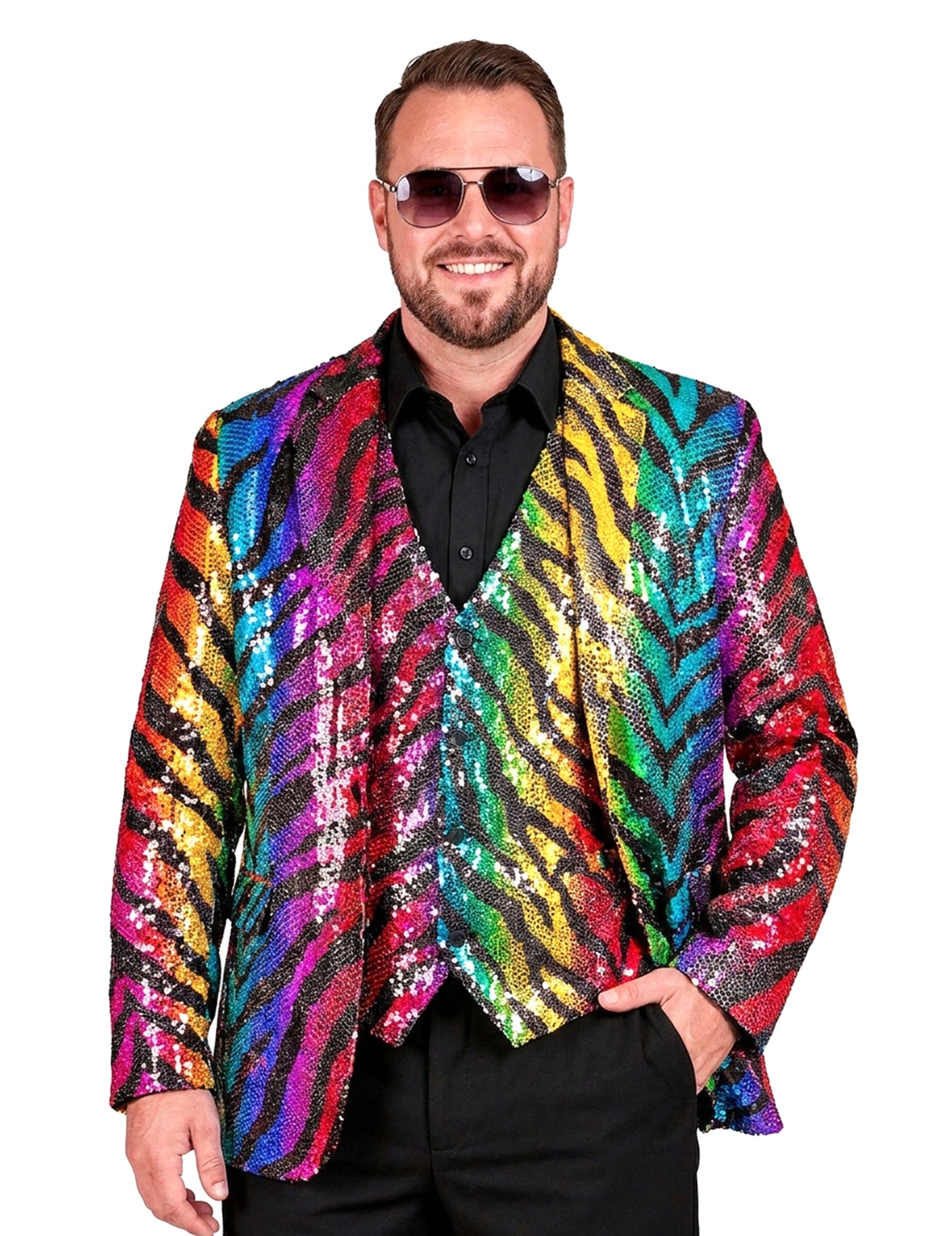 Pailletten-Anzugjacke Regenbogen-Tiger für Herren