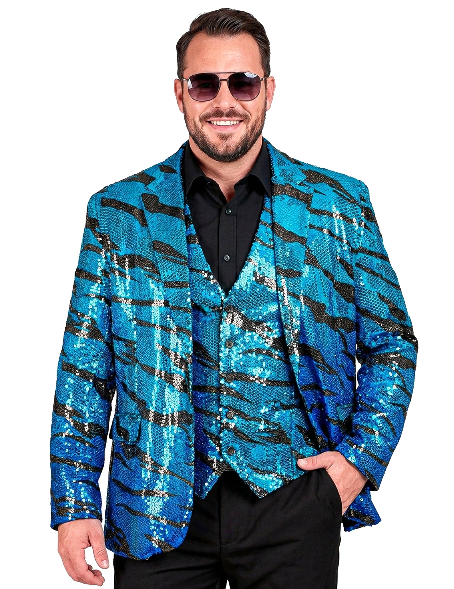 Pailletten-Anzugjacke blau getigert für Herren