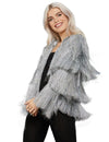 Veste de festival pour femme argentée à franges