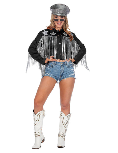 Schwarze Festival-Fransenjacke für Damen